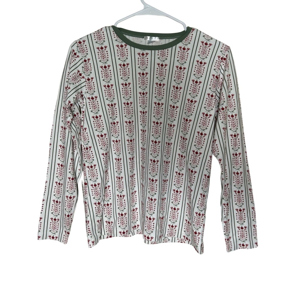 LAKE Pajamas Pima Cotton Long Sleeve Sleep Top Fair Isle Floral Striped Knit  XS